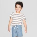 Toddler Boys' Short Sleeve Nep Striped Pocket T-shirt - Cat & Jack Cream/gray
