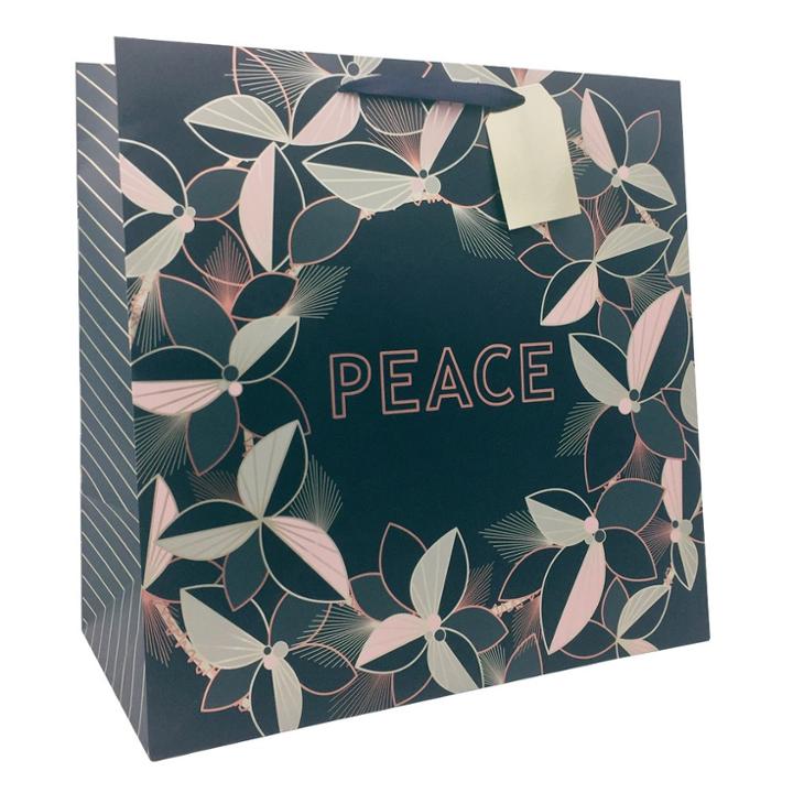 Peace Wreath Christmas Gift Bag Navy (blue) - Wondershop
