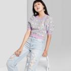 Women's Heart Print Short Sleeve Crewneck Cropped Pullover Sweater - Wild Fable Lavender
