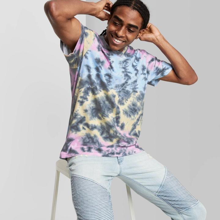 Men's Tie-dye Standard Fit Short Sleeve Crewneck T-shirt - Original Use Pink