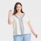Women's Plus Size Short Sleeve V-neck Embroidered Top - Knox Rose Ivory