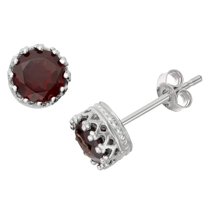 Tiara 6mm Round-cut Garnet Crown Earrings In Sterling Silver, Women's, Garnet/silver