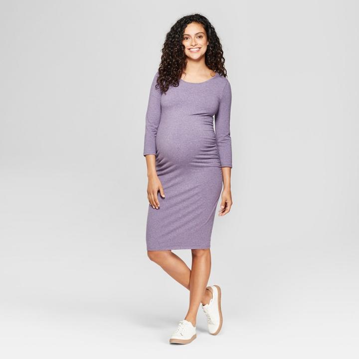 Maternity 3/4 Sleeve Shirred T-shirt Dress - Isabel Maternity By Ingrid & Isabel Lavender Heather