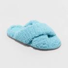 Girls' Brooklyn Crossband Faux Shearling Slippers - Cat & Jack Aqua Blue