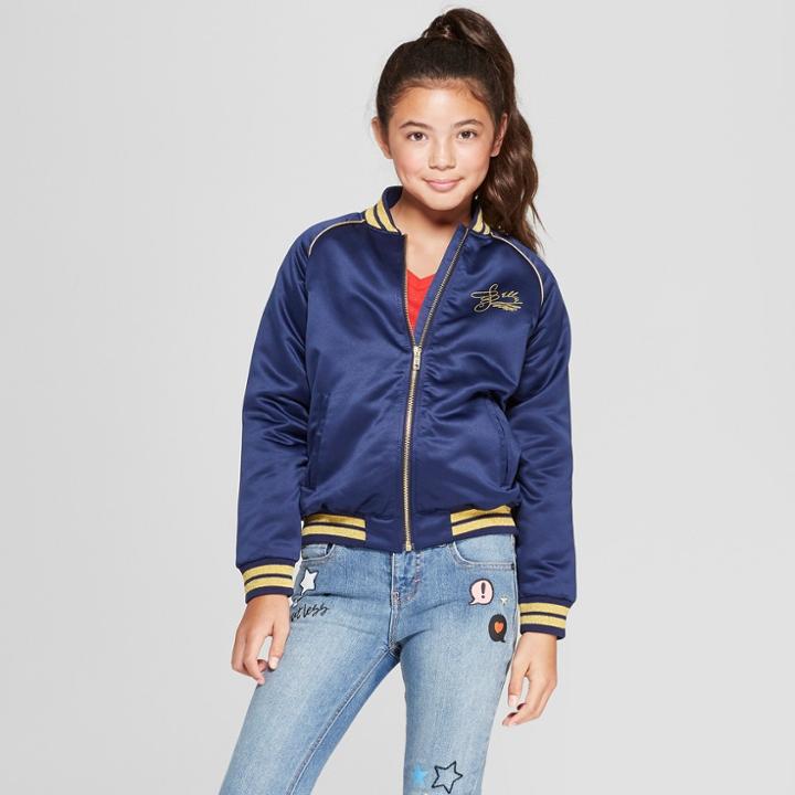 Girls' Disney Princess Belle Rose Bomber Jacket - Blue