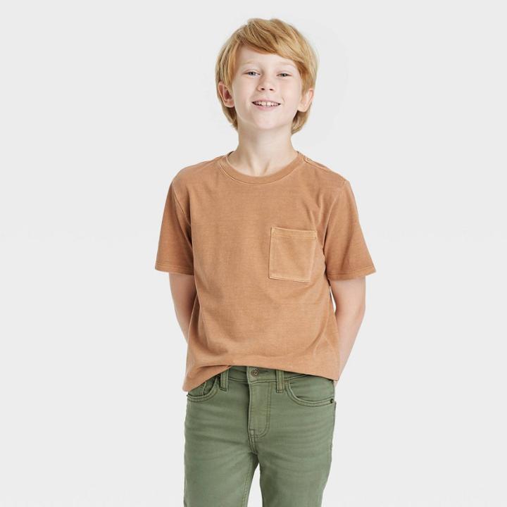 Boys' Short Sleeve Washed T-shirt - Cat & Jack Brown