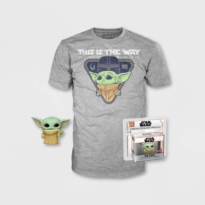 Boys' The Mandalorian & Child Short Sleeve Graphic T-shirt With Mini Funko Pop! - Gray