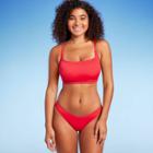 Women's Ribbed Square Neck Bralette Bikini Top - Wild Fable Red D/dd Cup
