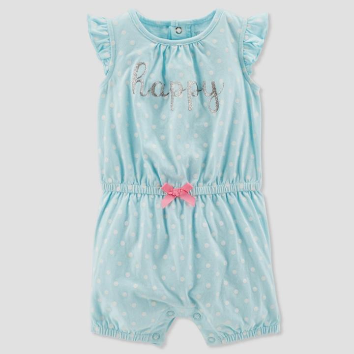 Baby Girls' 1pc Happy Dot Romper - Just One You Made By Carter's Aqua Newborn, Girl's, Blue