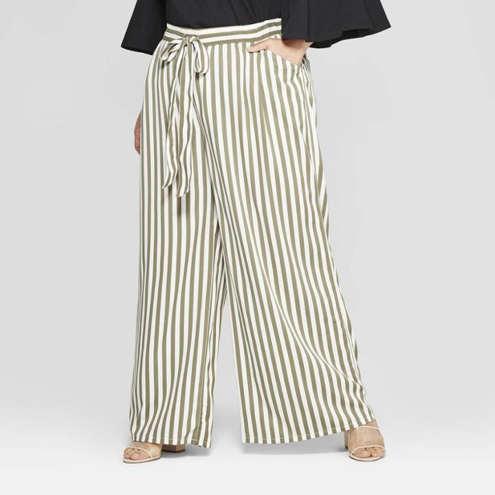 Women's Plus Size Striped Wide Leg Pants - Who What Wear Green/white