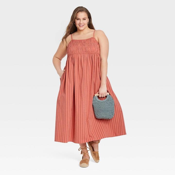 Women's Plus Size Spaghetti Strap Smocked Dress - A New Day Orange