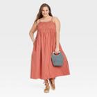 Women's Plus Size Spaghetti Strap Smocked Dress - A New Day Orange