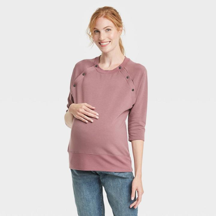 3/4 Sleeve Snap Shoulder Maternity Sweatshirt - Isabel Maternity By Ingrid & Isabel Pink