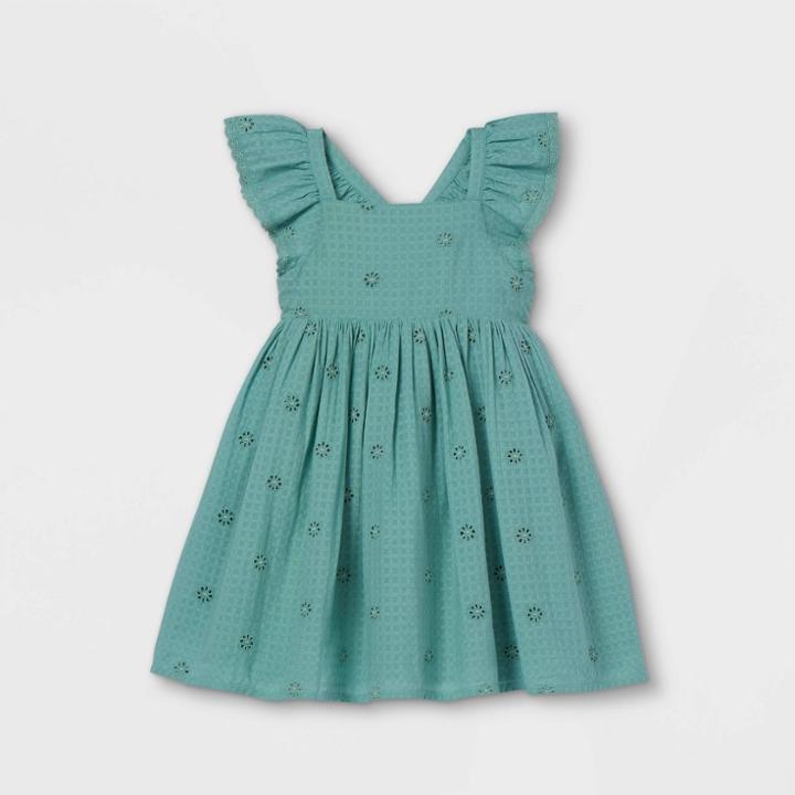 Toddler Girls' Ruffle Sleeve Dress - Cat & Jack Teal