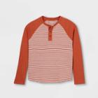 Boys' Striped Double Knit Henley Long Sleeve T-shirt - Cat & Jack Copper