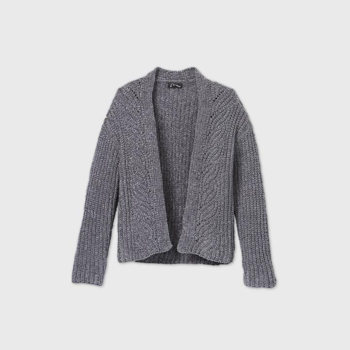 Girls' Open-front Chenille Cardigan - Art Class Gray