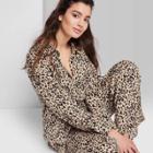 Women's Ascot + Hart Woven Graphic Pajama Button-down Top - Tan Leopard Print