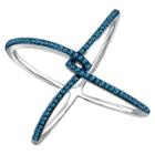 Distributed By Target 1/7 Ct. T.w. Round-cut Blue Diamond Prong Set Geometric Ring In Sterling Silver