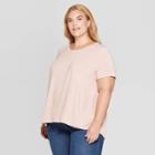Women's Plus Size Short Sleeve Crewneck Pleated Back T-shirt - Ava & Viv Blush