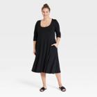 Women's Plus Size 3/4 Sleeve Babydoll Dress - Ava & Viv Black X