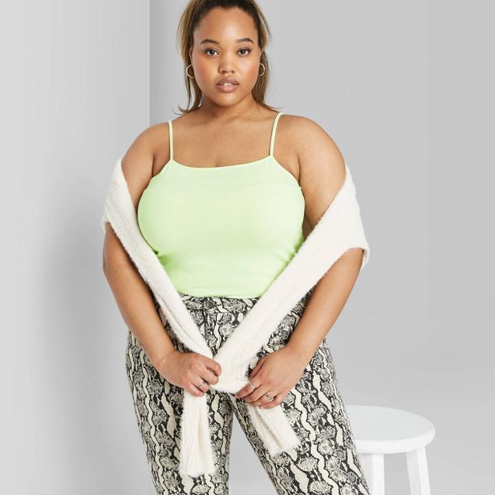 Women's Plus Size Square Neck Cropped Tank Top - Wild Fable Green 1x, Women's,