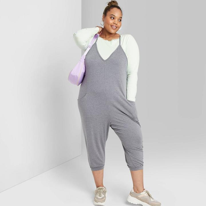 Women's Plus Size Sleeveless V-neck Knit Jumpsuit - Wild Fable Heather Gray 1x, Women's, Size: