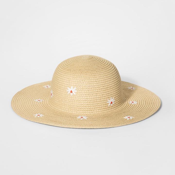 Girls' Flower Embroidered Floppy Hat -cat & Jack Natural