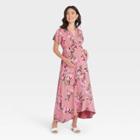 Flutter Short Sleeve Smocked Maternity Dress - Isabel Maternity By Ingrid & Isabel Pink Floral Print