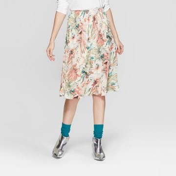 Women's Floral Print Pleated Midi Skirt - Spenser Jeremy - Tan