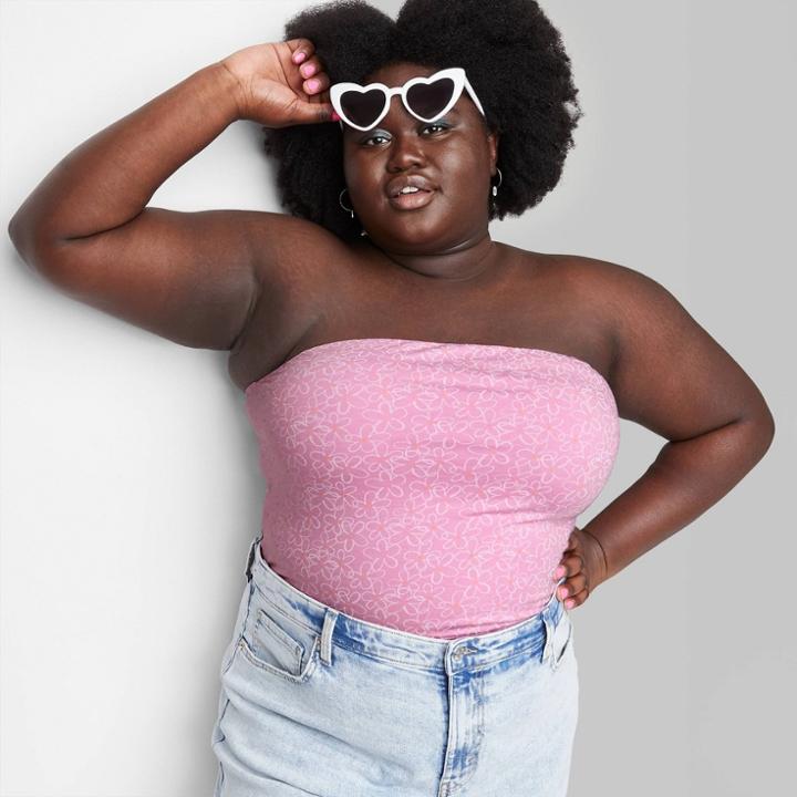 Women's Plus Size Cropped Tube Top - Wild Fable Purple Floral