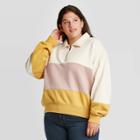 Women's Plus Size Quarter Zip-up High Neck Pullover Sweatshirt - Universal Thread 1x Yellow/cream