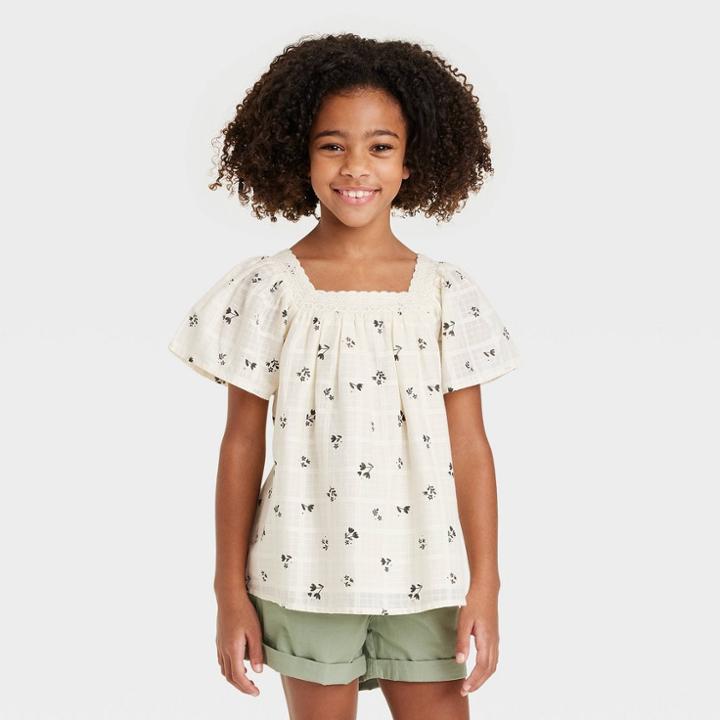Girls' Short Sleeve Woven Shirt - Cat & Jack Off-white