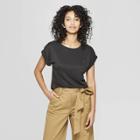 Women's Short Sleeve Cuff T-shirt - A New Day Black