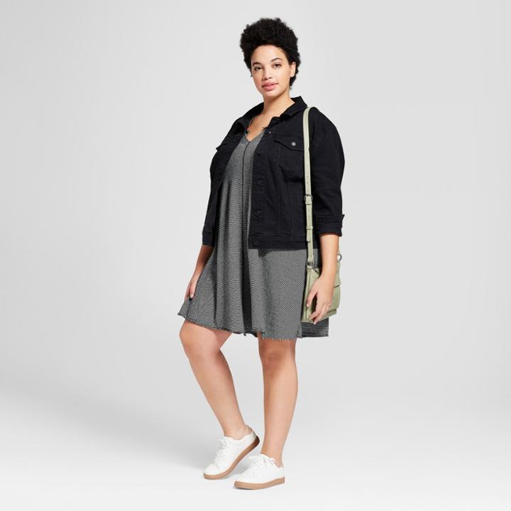 Women's Plus Size Knit Stripe Tank Dress - Universal Thread Black