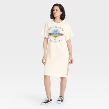 Vintage Concert Tees Women's Journey Short Sleeve Graphic T-shirt Dress - Off-white
