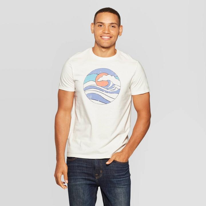 Petitemen's Printed Standard Fit La Perfect Wave Short Sleeve Crew Neck Graphic T-shirt - Goodfellow & Co Off White S, Men's, Size: