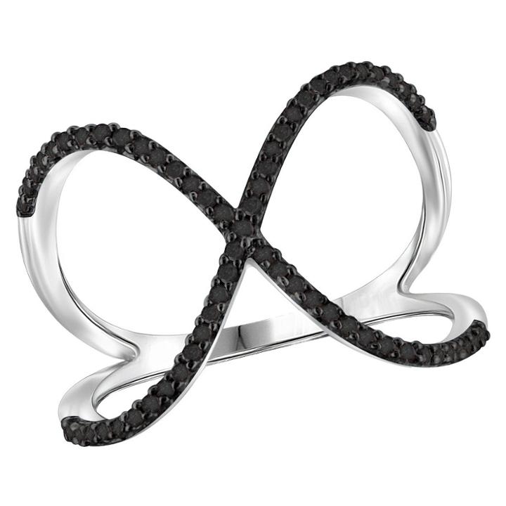 Distributed By Target 1/7 Ct. T.w. Round-cut Black Diamond Prong Set Geometric Ring In Sterling Silver