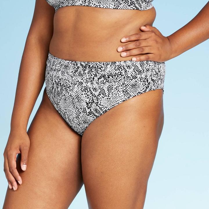 Women's Plus Size Cheeky High Waist Bikini Bottom - Xhilaration Snake Print 14w, Women's, White Black