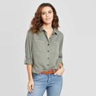 Women's Long Sleeve Collared Button-down Shirt - Universal Thread Olive Xs, Women's, Green