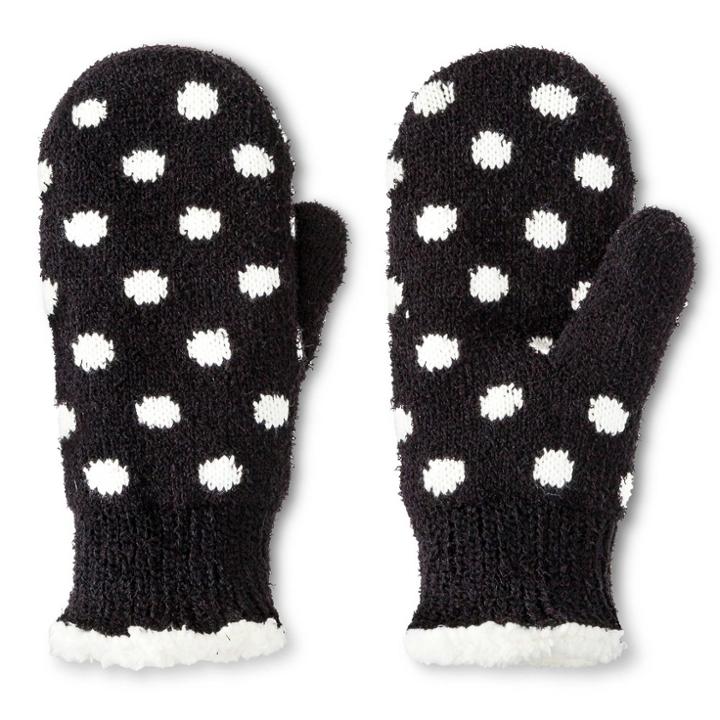 Impressions By Isotoner Women's Polkadot Mittens - Black, Women's,