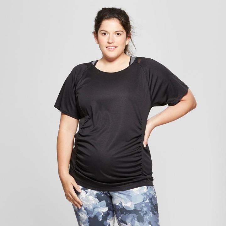 Maternity Plus Size Active Short Sleeve T-shirt With Mesh - Isabel Maternity By Ingrid & Isabel Black
