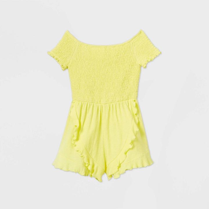 Girls' Smocked Knit Romper - Art Class Yellow