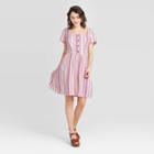 Women's Striped Short Sleeve Button-front Mini Dress - Xhilaration Pink