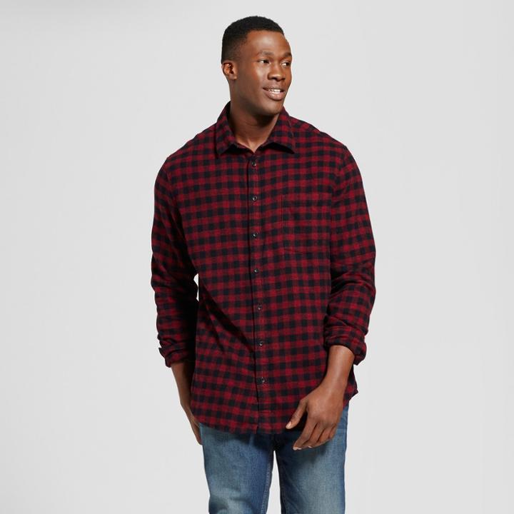 Men's Big & Tall Long Sleeve Heavyweight Flannel Shirt - Goodfellow & Co Burgundy (red)