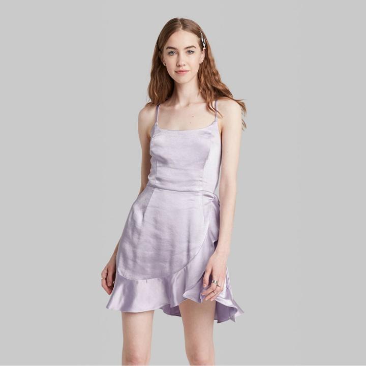 Women's Sleeveless Satin Wrap Dress - Wild Fable Lilac