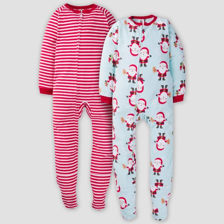 Gerber Toddler Santa Blanket Sleeper Footed Pajama - Light Green/red