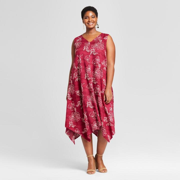 Women's Plus Size Printed A Line Dress - Ava & Viv Burgundy