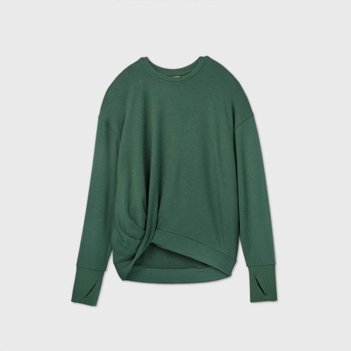 Women's French Terry Twist-front Crewneck Pullover - All In Motion Deep Green
