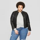 Women's Plus Size Scuba Moto Jacket With Knit Panels - Ava & Viv Black