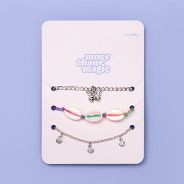 More Than Magic Girls' 3pk Rainbow Cord And Cowrey Shell Anklet Set - More Than